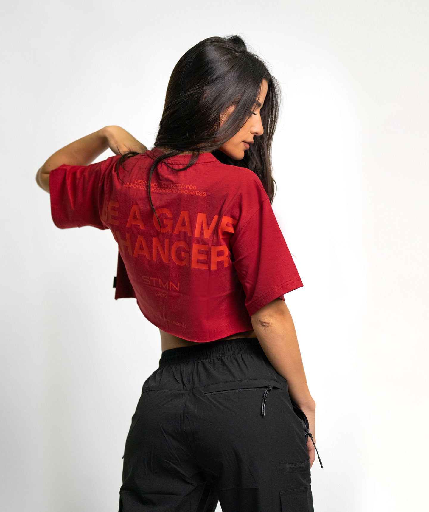 "BE A GAME CHANGER" Cropped Tee SOLID Brick Force Woman