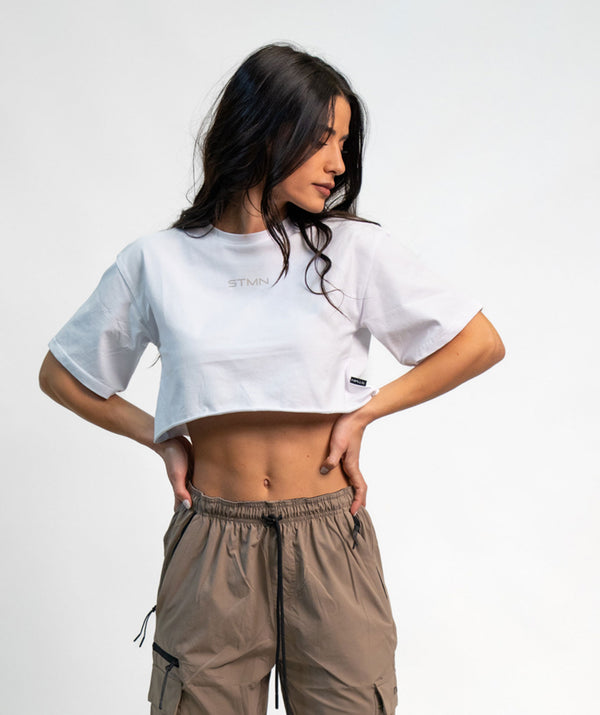 "BE A GAME CHANGER" Cropped Tee SOLID White Woman - STMN Fitness