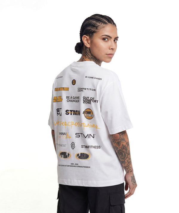 PRE-ORDER "10TH ANNIVERSARY" Loose-Fit Tee Ivory / Orange Unisex - STMN Fitness