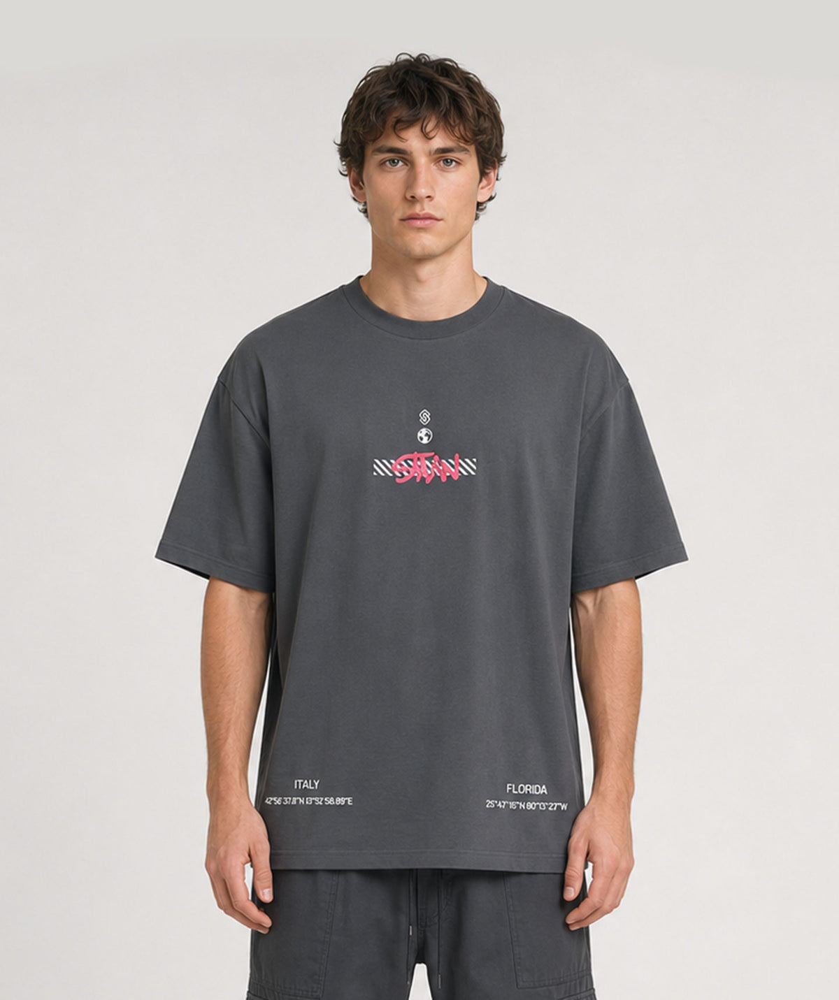 "Italy - Florida" Loose-Fit Tee Grey Unisex - STMN Fitness