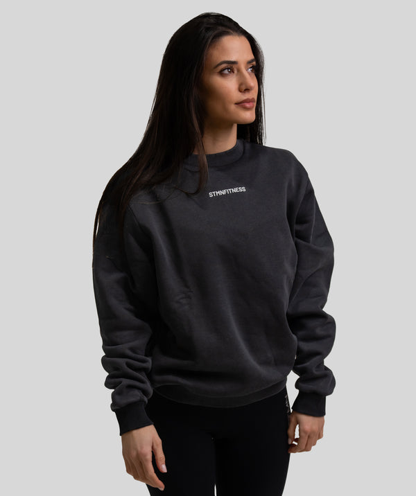 Felpa girocollo ICON Black Wash Donna - STMN Fitness