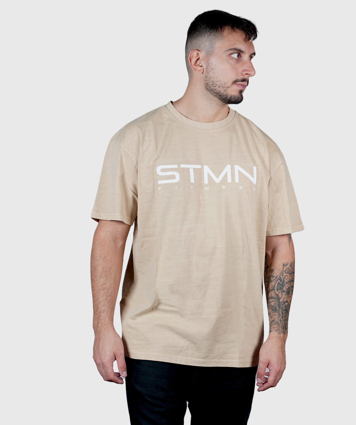 T-shirt STMN Loose-Fit Beige/White - STMN Fitness